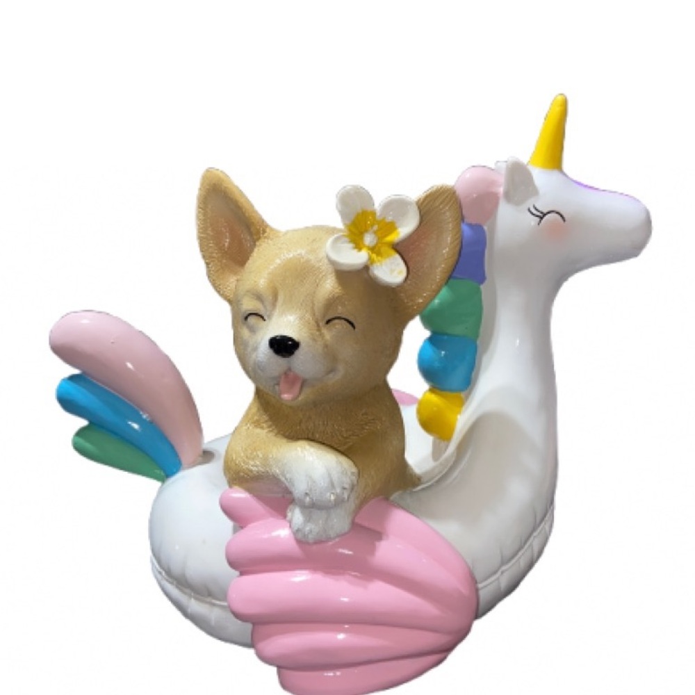 Adorable Puppy in Unicorn Float Figurine - Pink & White Excellent Condition